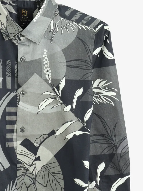 Ruff cotton printed grey shirt