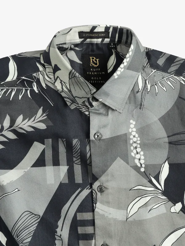 Ruff cotton printed grey shirt