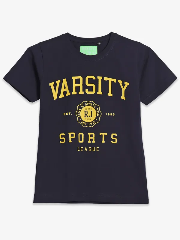 Ruff cotton printed navy t shirt