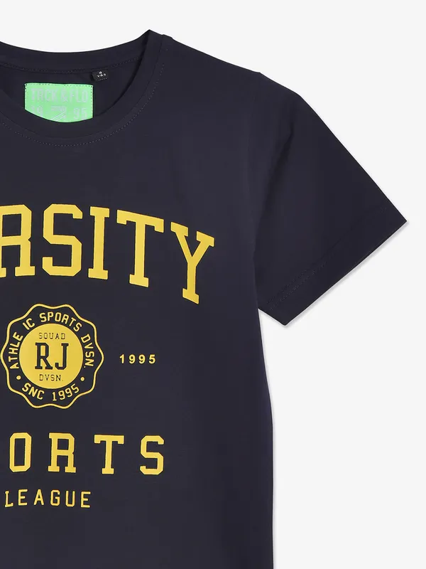 Ruff cotton printed navy t shirt