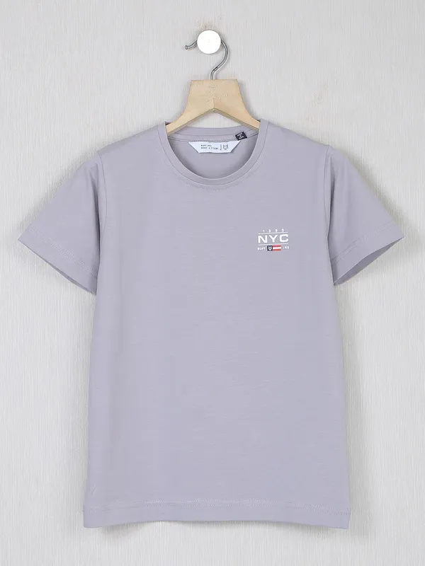 Ruff grey solid cotton t shirt for boys