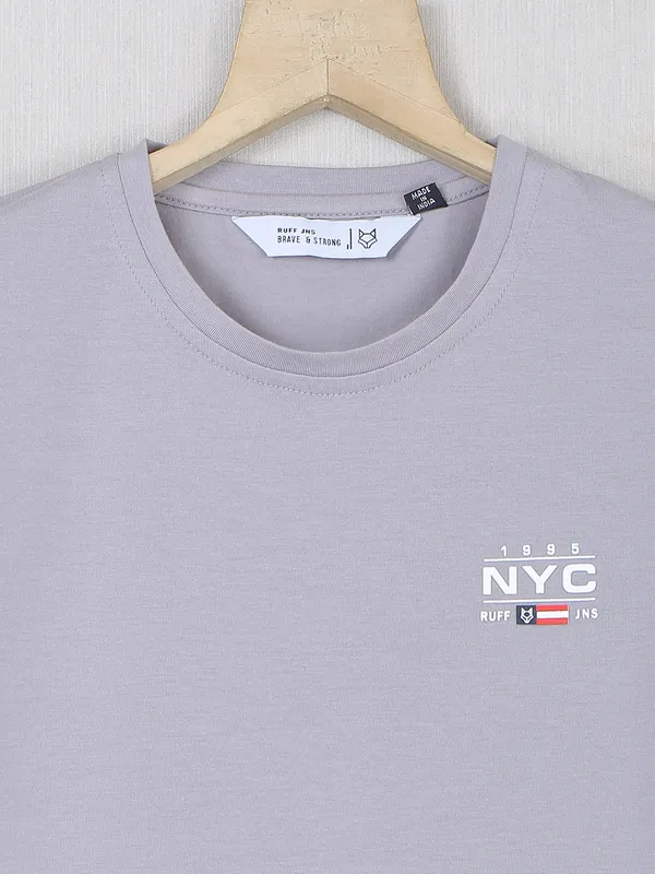Ruff grey solid cotton t shirt for boys