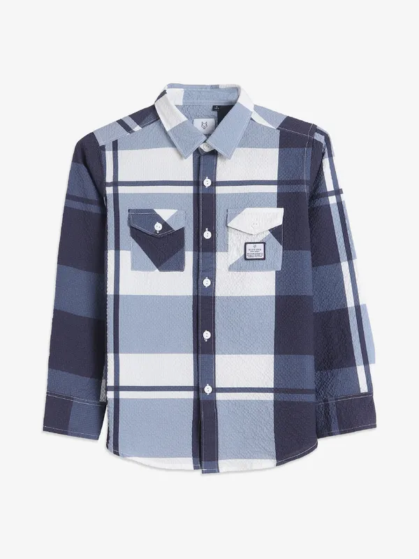 Ruff latest navy checks cotton shirt