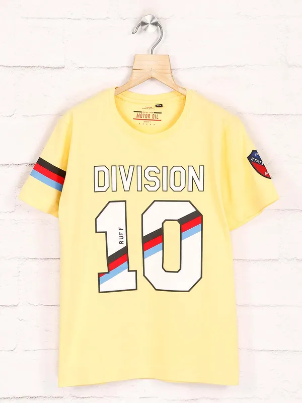 Ruff lemon yellow printed casual t-shirt
