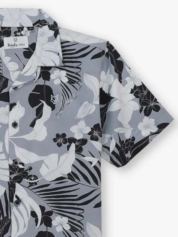 RUFF light grey cotton silk printed shirt