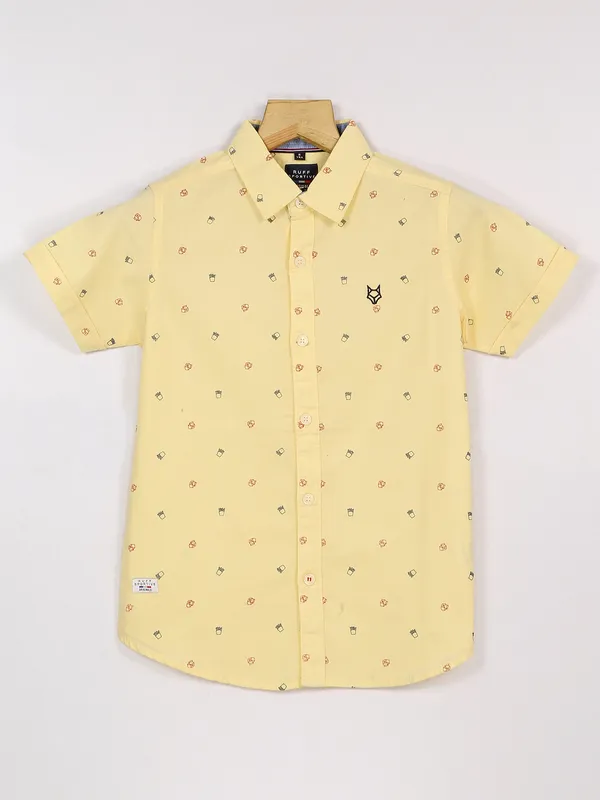 Ruff light yellow cotton printed shirt