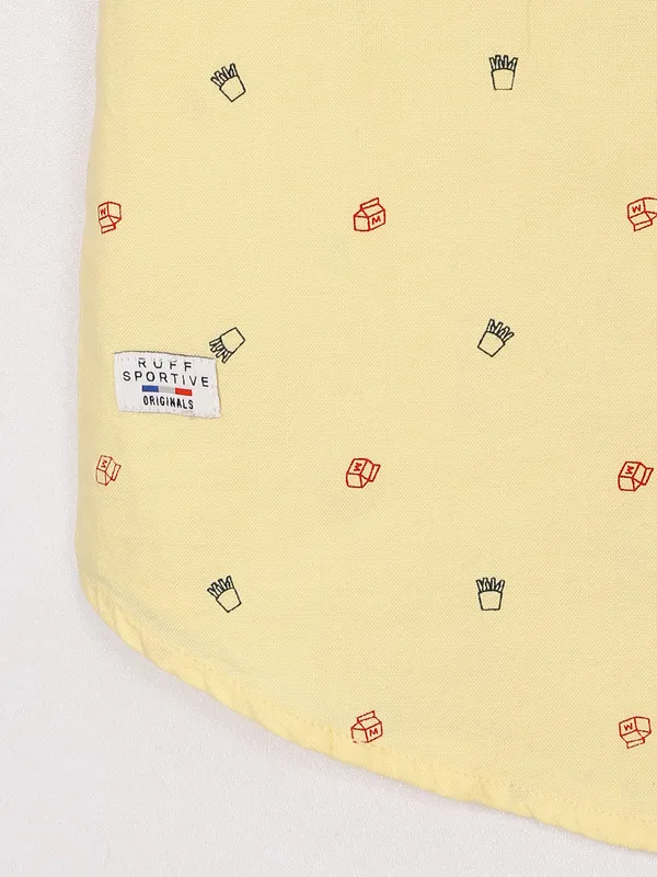 Ruff light yellow cotton printed shirt