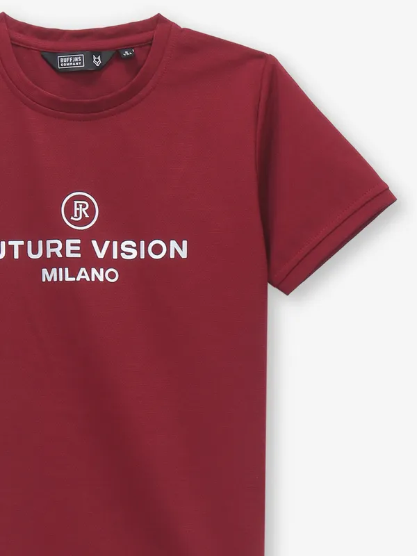 RUFF maroon printed cotton t-shirt