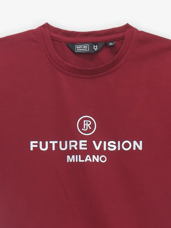 RUFF maroon printed cotton t-shirt