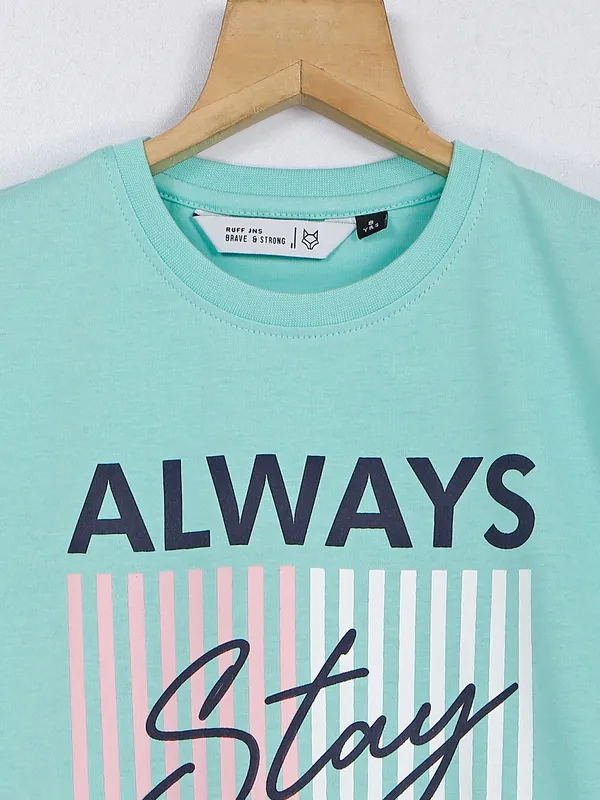 Ruff mint green cotton printed t shirt