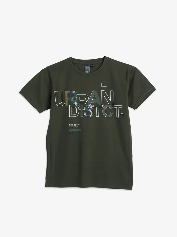 Ruff moss green printed t shirt