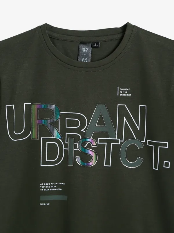 Ruff moss green printed t shirt