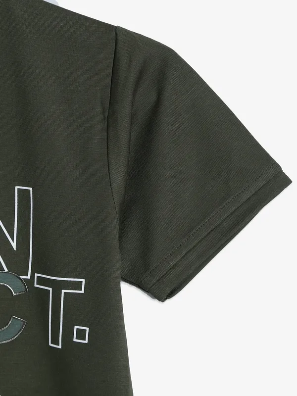 Ruff moss green printed t shirt