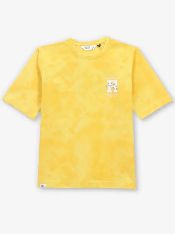 RUFF mustard yellow printed cotton t-shirt