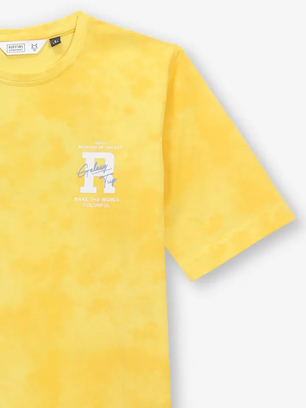 RUFF mustard yellow printed cotton t-shirt