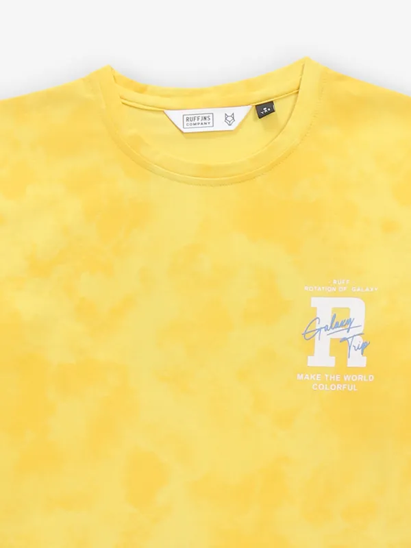RUFF mustard yellow printed cotton t-shirt