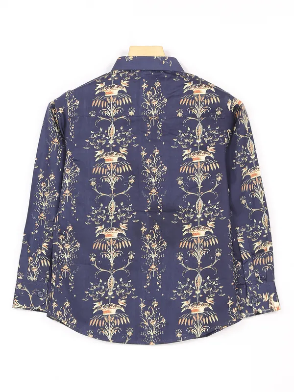 Ruff navy cotton printed boys shirt