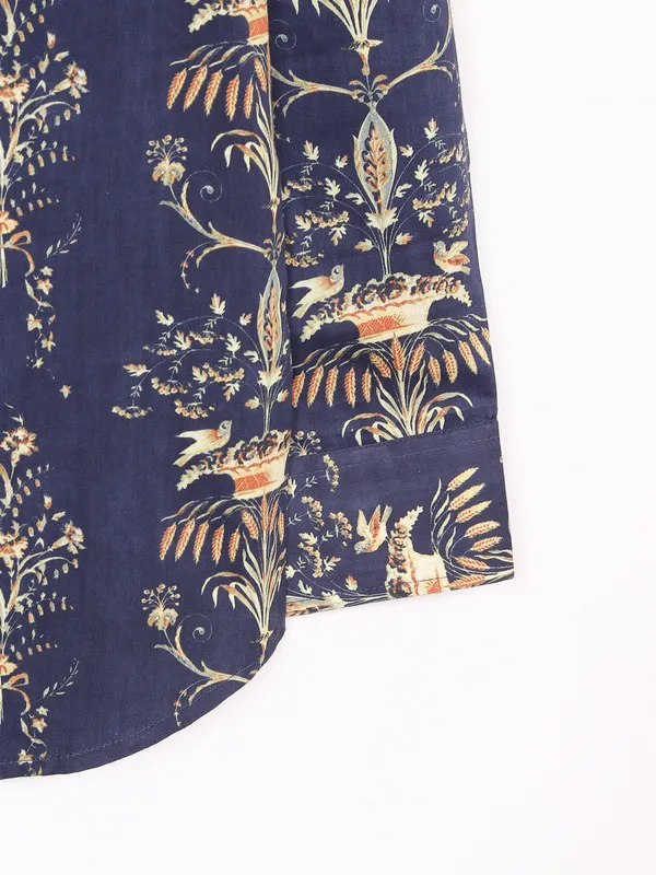 Ruff navy cotton printed boys shirt