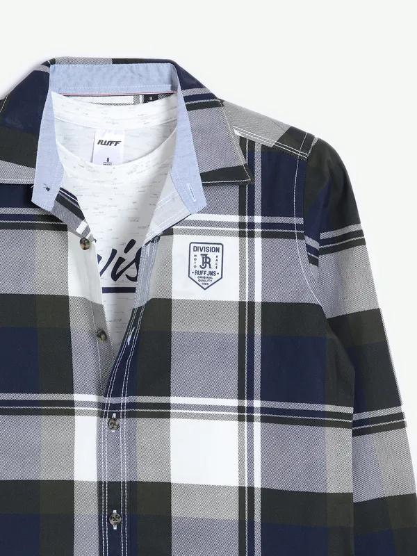 Ruff olive cotton checks shirt