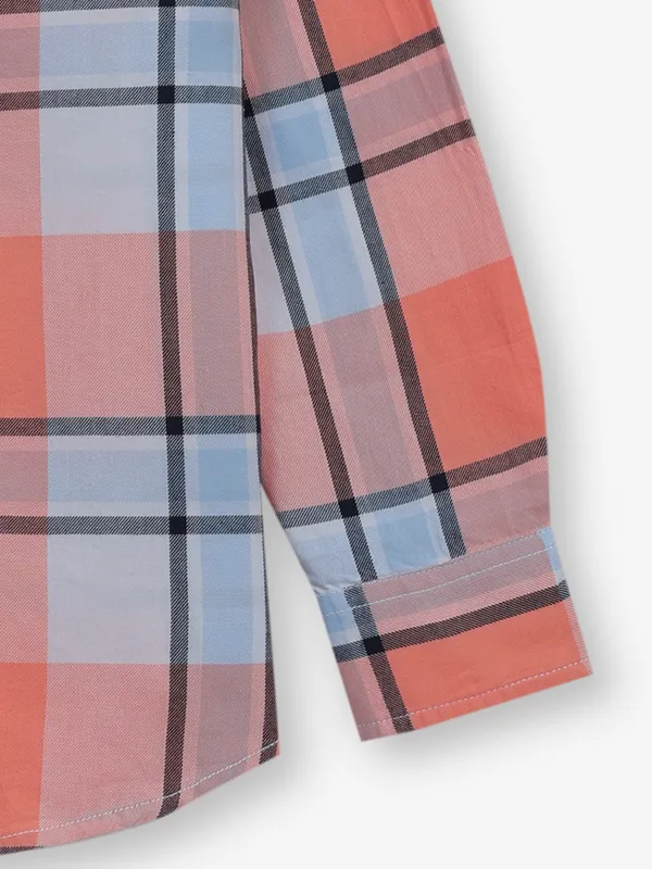 RUFF peach checks cotton silk shirt