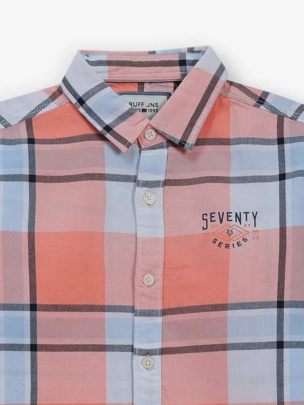 RUFF peach checks cotton silk shirt
