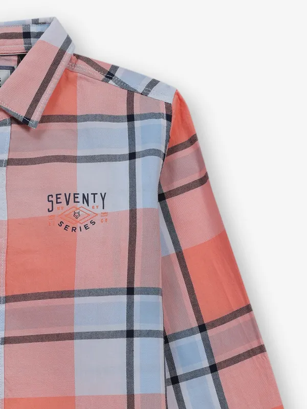RUFF peach checks cotton silk shirt
