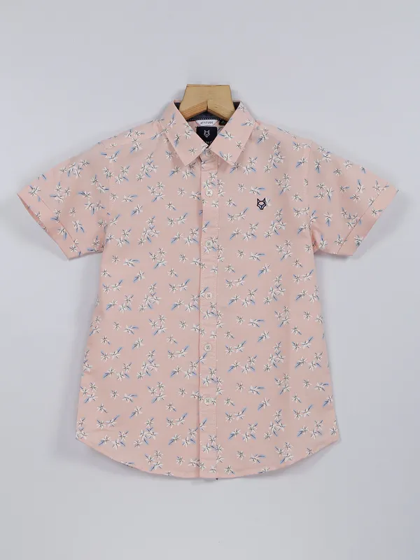 Ruff peach printed cotton shirt