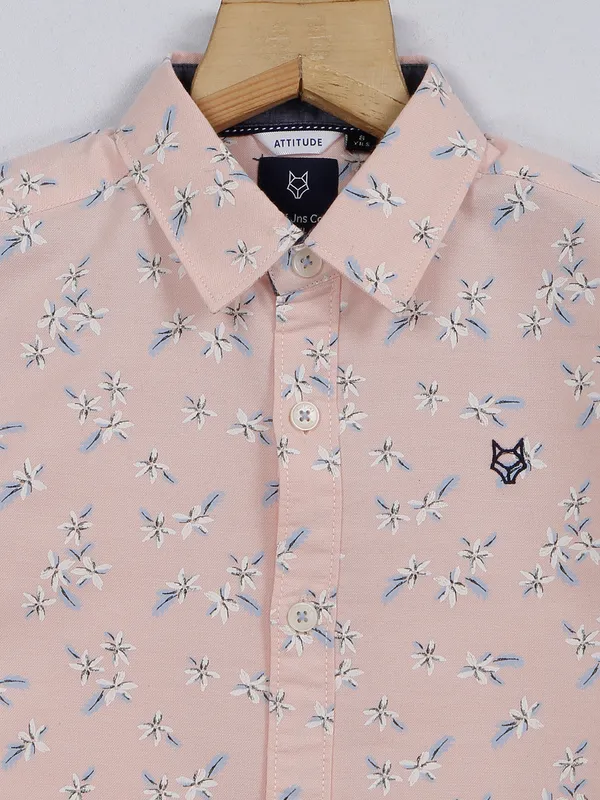 Ruff peach printed cotton shirt