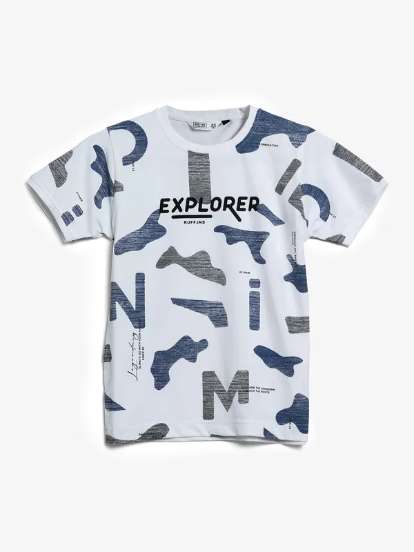 Ruff printed cotton white t shirt for casual