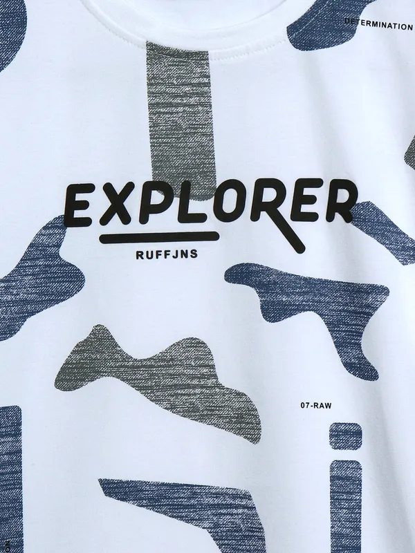 Ruff printed cotton white t shirt for casual