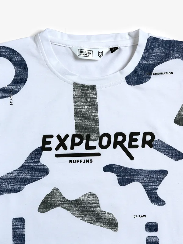 Ruff printed cotton white t shirt for casual