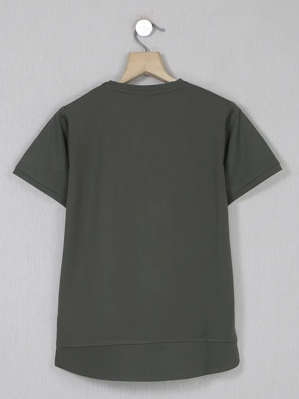 Ruff printed olive cotton casual wear t shirt