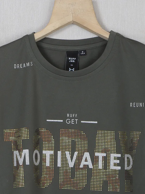 Ruff printed olive cotton casual wear t shirt