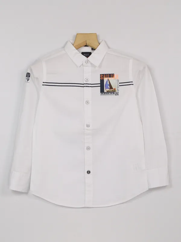Ruff printed white cotton casual shirt