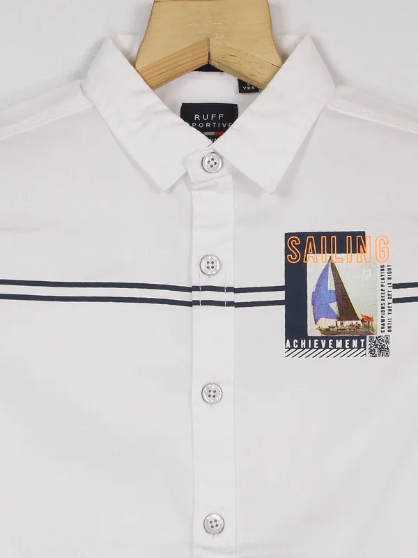 Ruff printed white cotton casual shirt