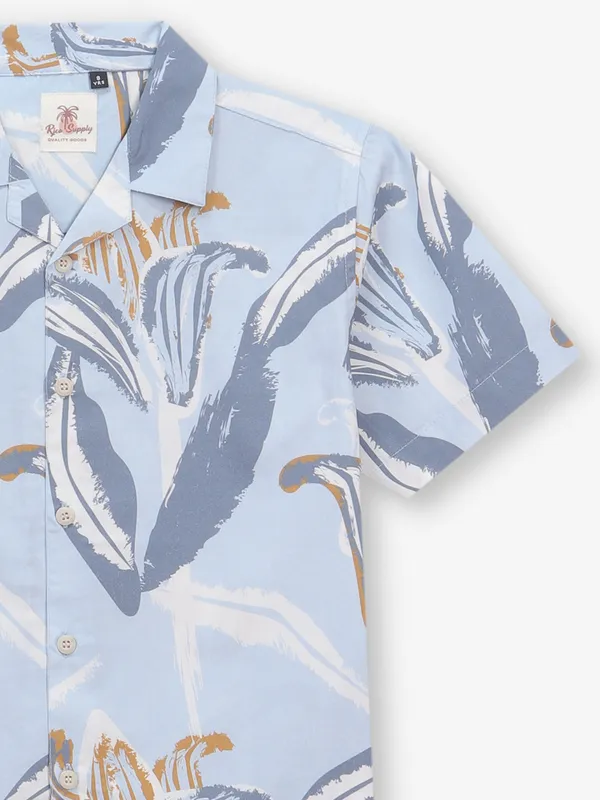 RUFF sky blue printed cotton half sleeves shirt