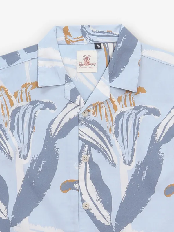 RUFF sky blue printed cotton half sleeves shirt