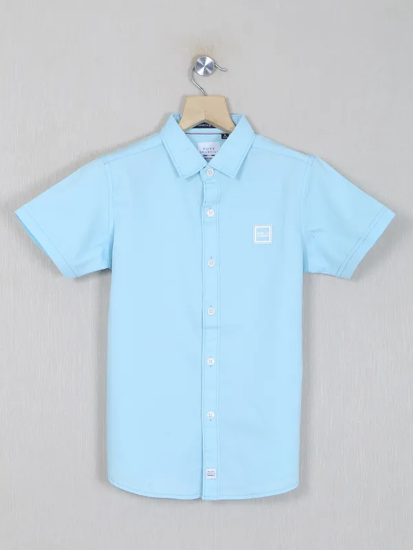 Ruff sky blue solid style cotton shirt