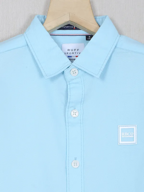 Ruff sky blue solid style cotton shirt