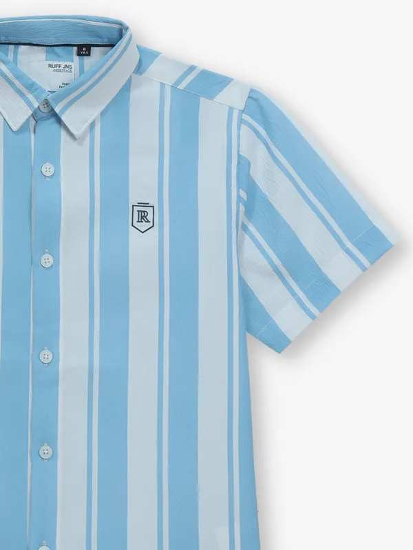 RUFF sky blue stripe pattern silk shirt