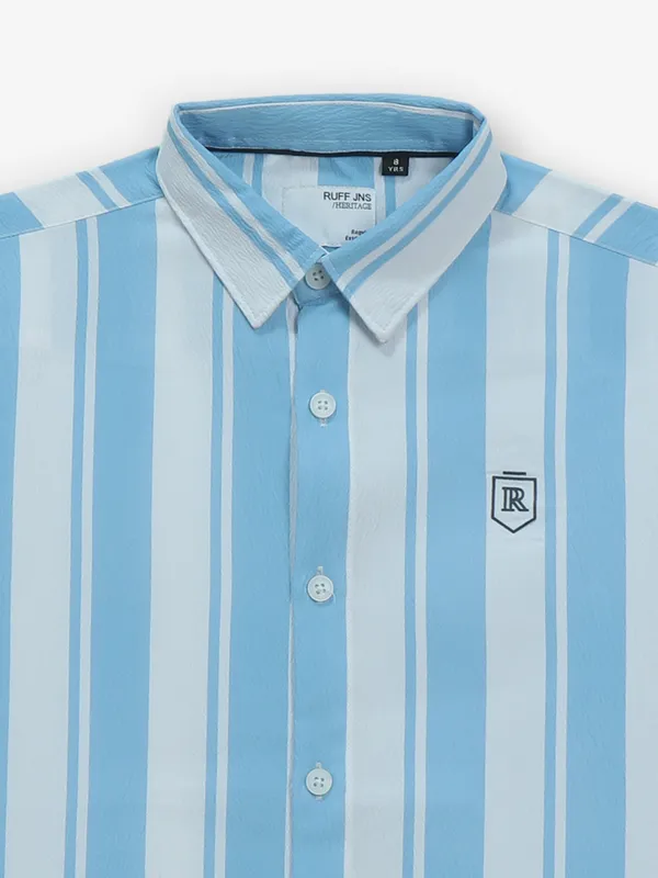 RUFF sky blue stripe pattern silk shirt