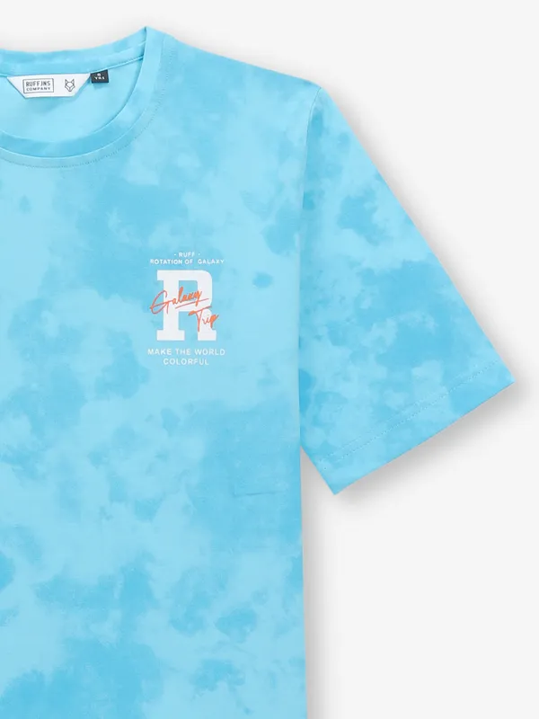 RUFF teal blue printed cotton t-shirt