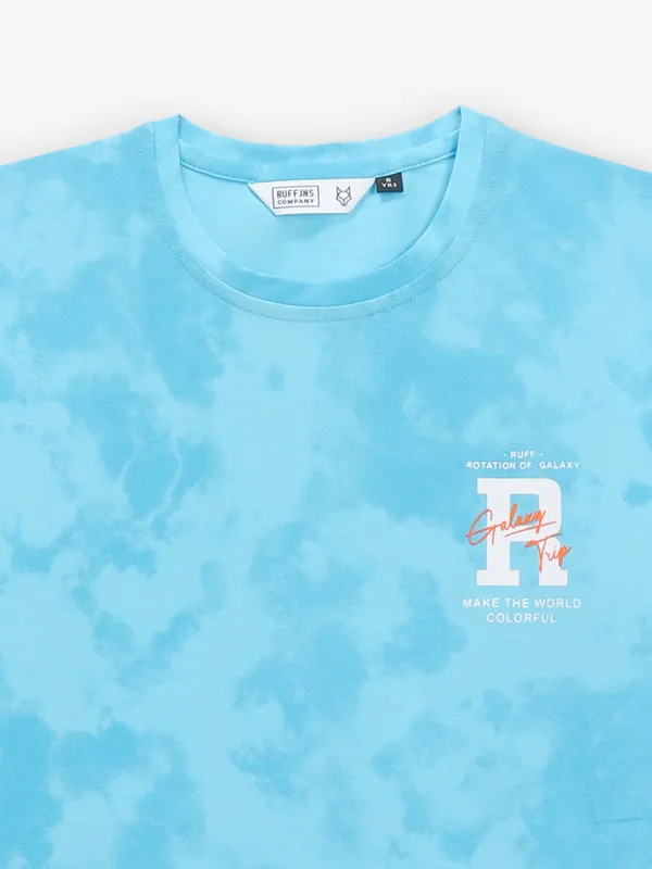 RUFF teal blue printed cotton t-shirt
