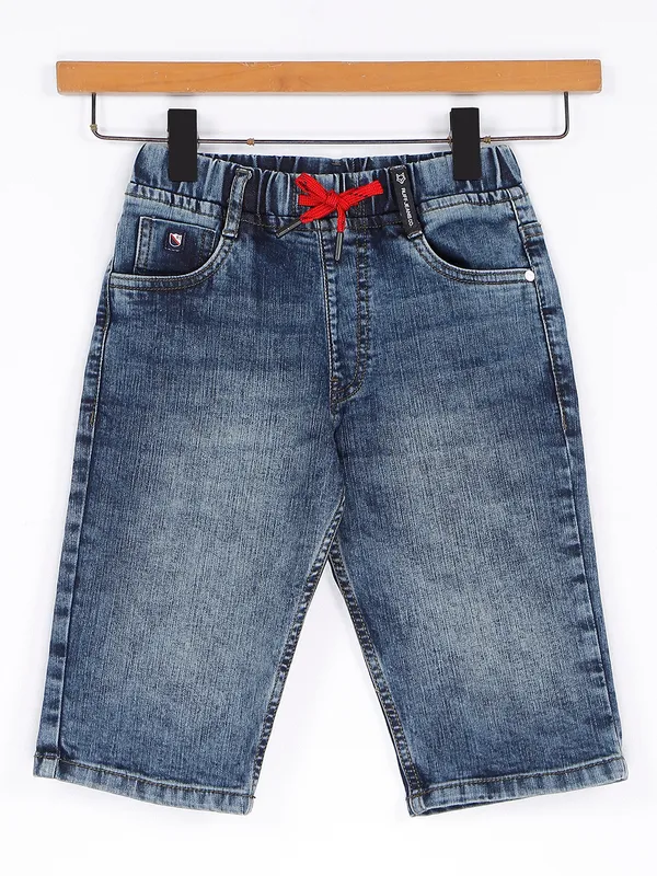 Ruff washed style dark blue shorts