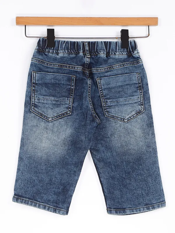 Ruff washed style dark blue shorts