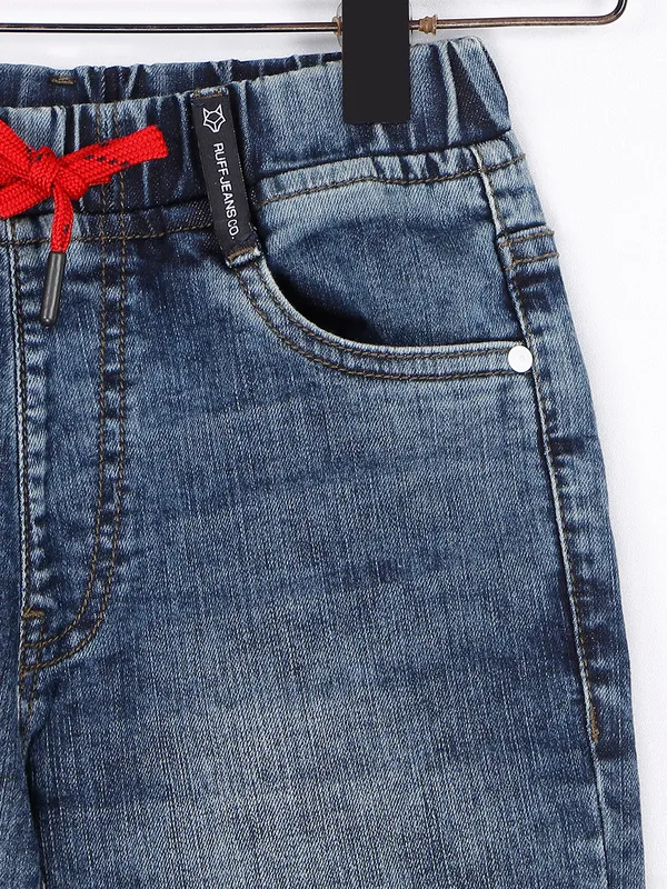 Ruff washed style dark blue shorts