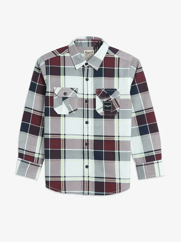 RUFF white and maroon checks shirt