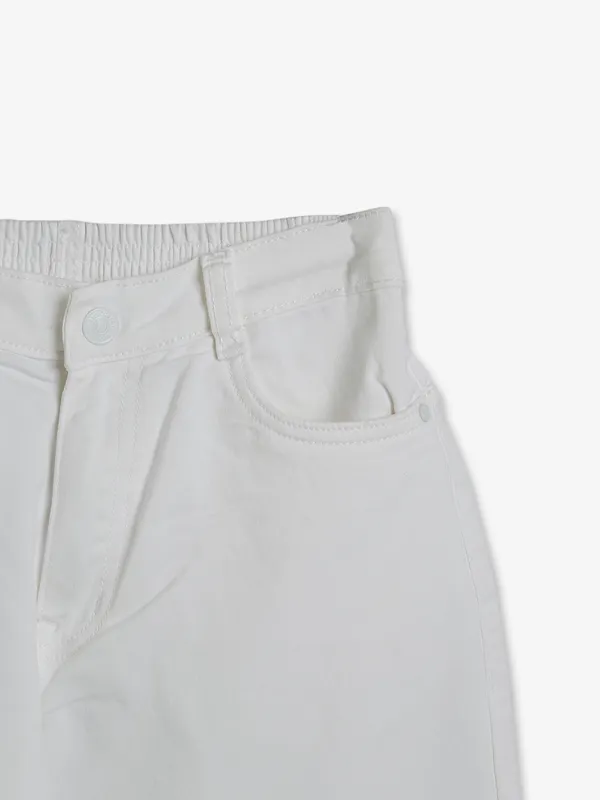 Ruff white denim solid shorts