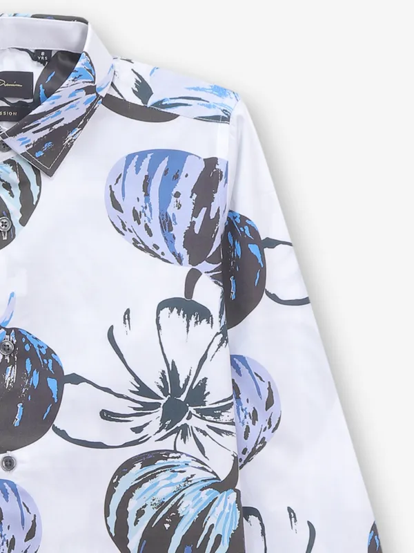 RUFF white floral printed cotton shirt