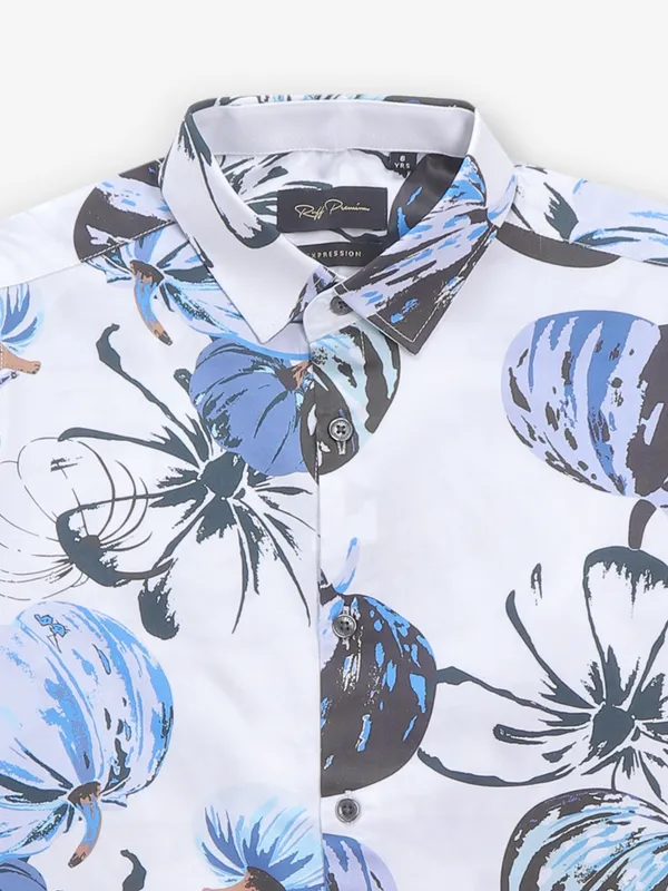 RUFF white floral printed cotton shirt